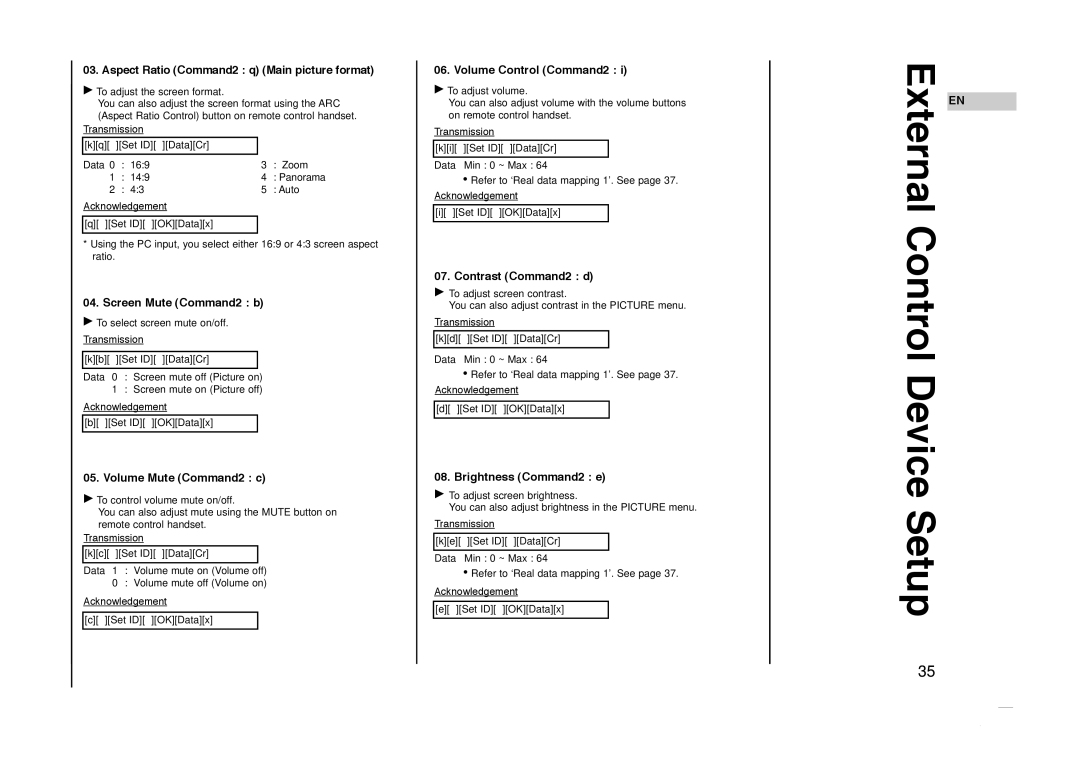 Kreisen KR-270T owner manual Aspect Ratio Command2 q Main picture format, Screen Mute Command2 b, Volume Mute Command2 c 