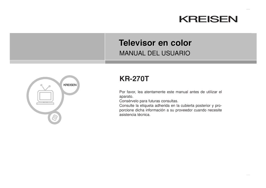 Kreisen KR-270T owner manual Televisor en colorr 