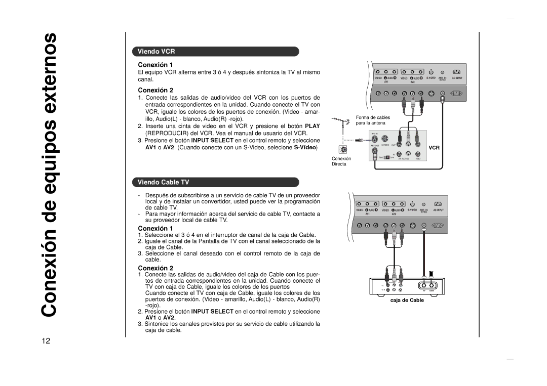 Kreisen KR-270T owner manual Externos, Conexi-n de, Viendo VCR, Viendo Cable TV 
