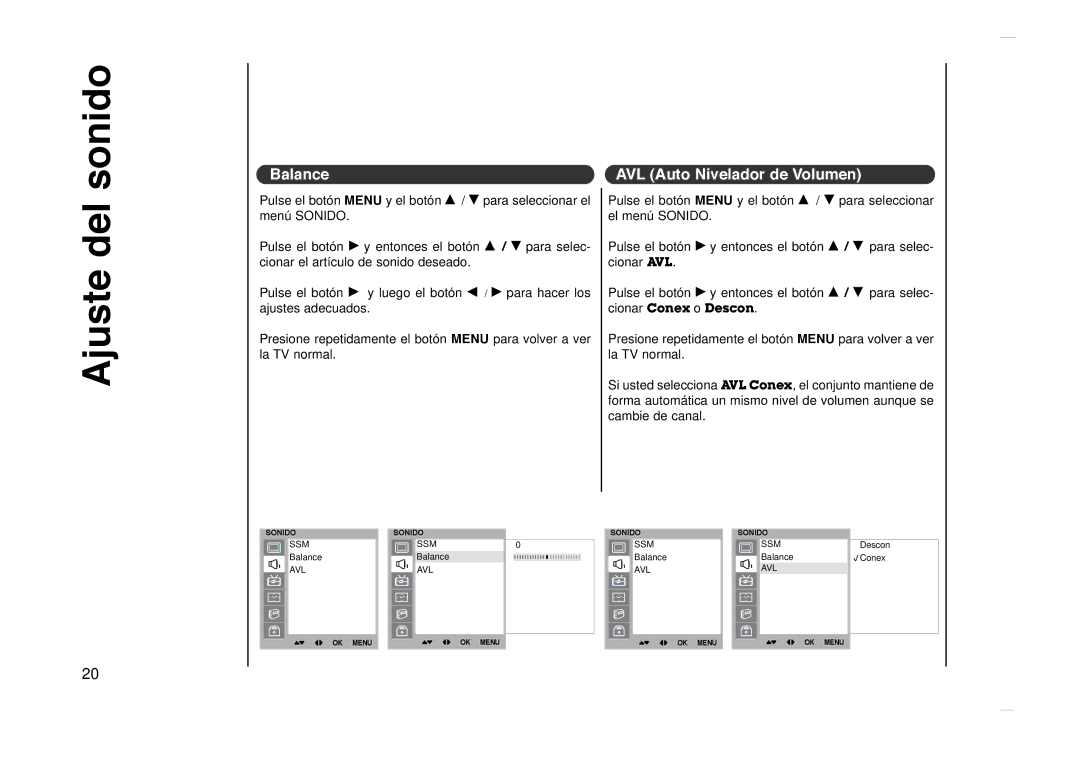 Kreisen KR-270T owner manual Ajuste del sonido, AVL Auto Nivelador de Volumen 