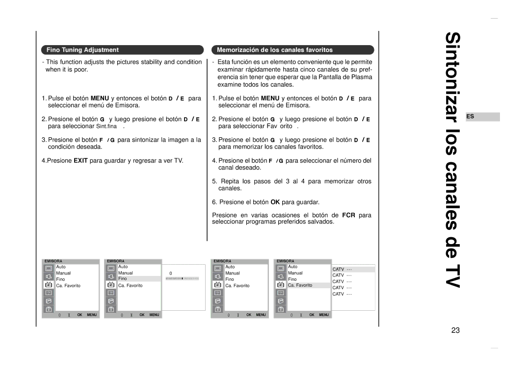 Kreisen KR-270T owner manual Sintonizar los canales de, Fino Tuning Adjustment 