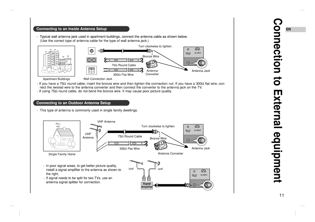 Kreisen KR-370T owner manual Connecting to an Inside Antenna Setup, Antenna Jack 