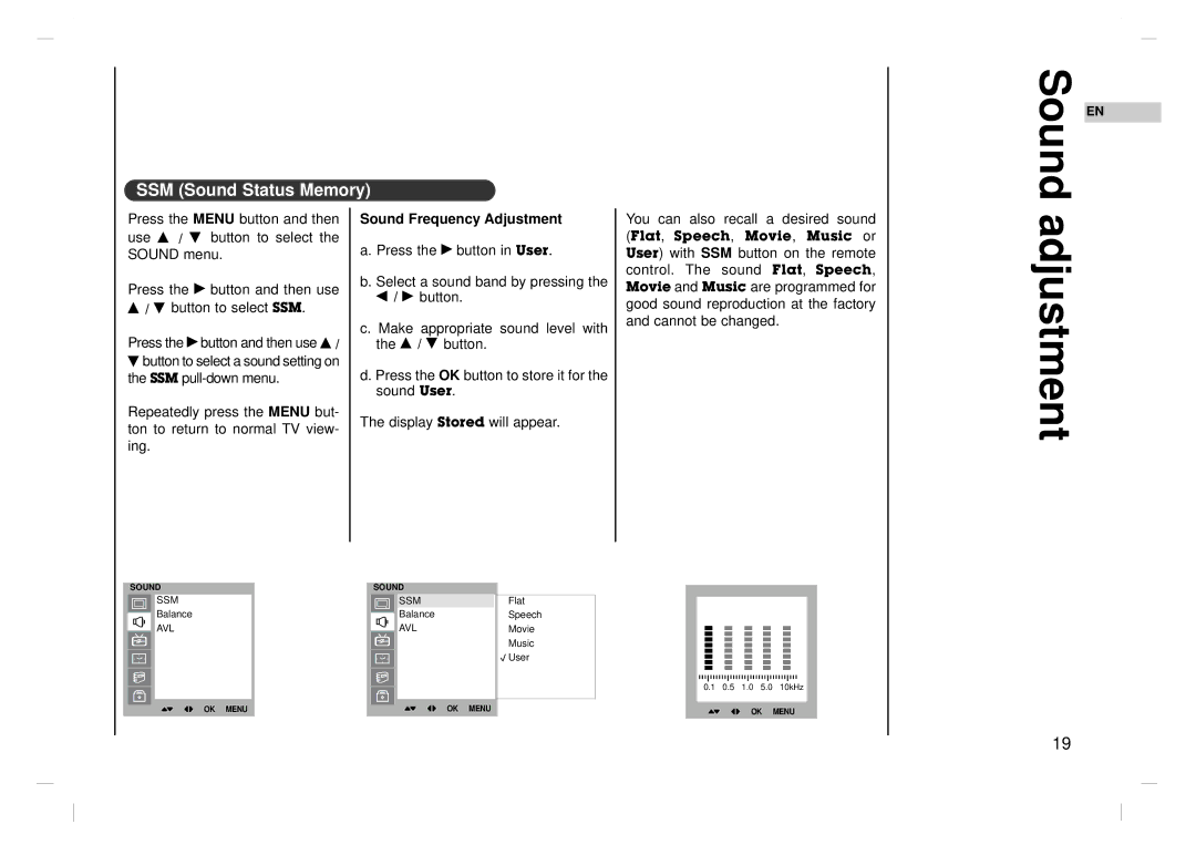 Kreisen KR-370T owner manual SSM Sound Status Memory, Sound Frequency Adjustment 