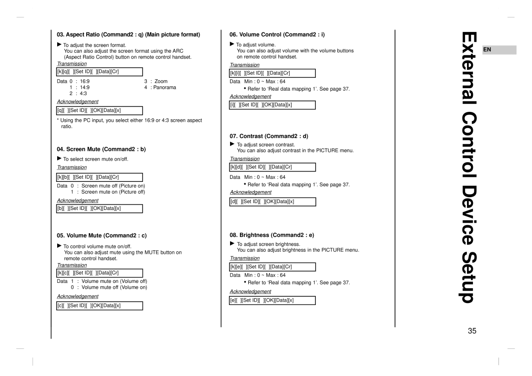 Kreisen KR-370T owner manual Aspect Ratio Command2 q Main picture format, Screen Mute Command2 b, Volume Mute Command2 c 