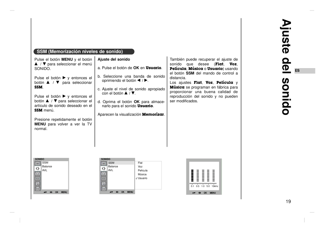 Kreisen KR-370T owner manual Del sonido, SSM Memorización niveles de sonido 