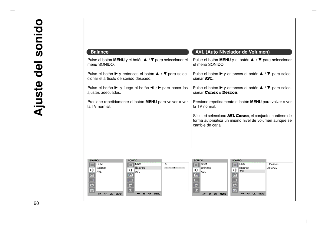 Kreisen KR-370T owner manual Ajuste del sonido, AVL Auto Nivelador de Volumen 