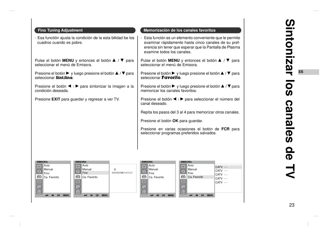 Kreisen KR-370T owner manual Sintonizar los canales de, Fino Tuning Adjustment 