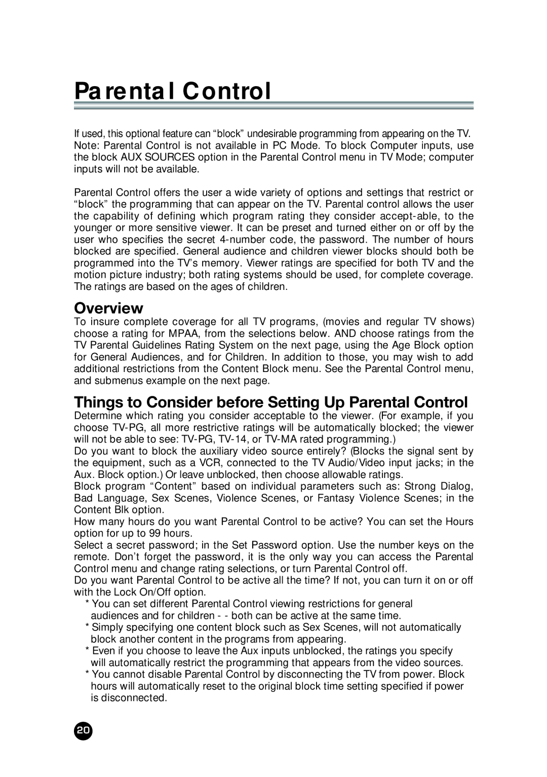 Kreisen KR-400T owner manual Overview, Things to Consider before Setting Up Parental Control 