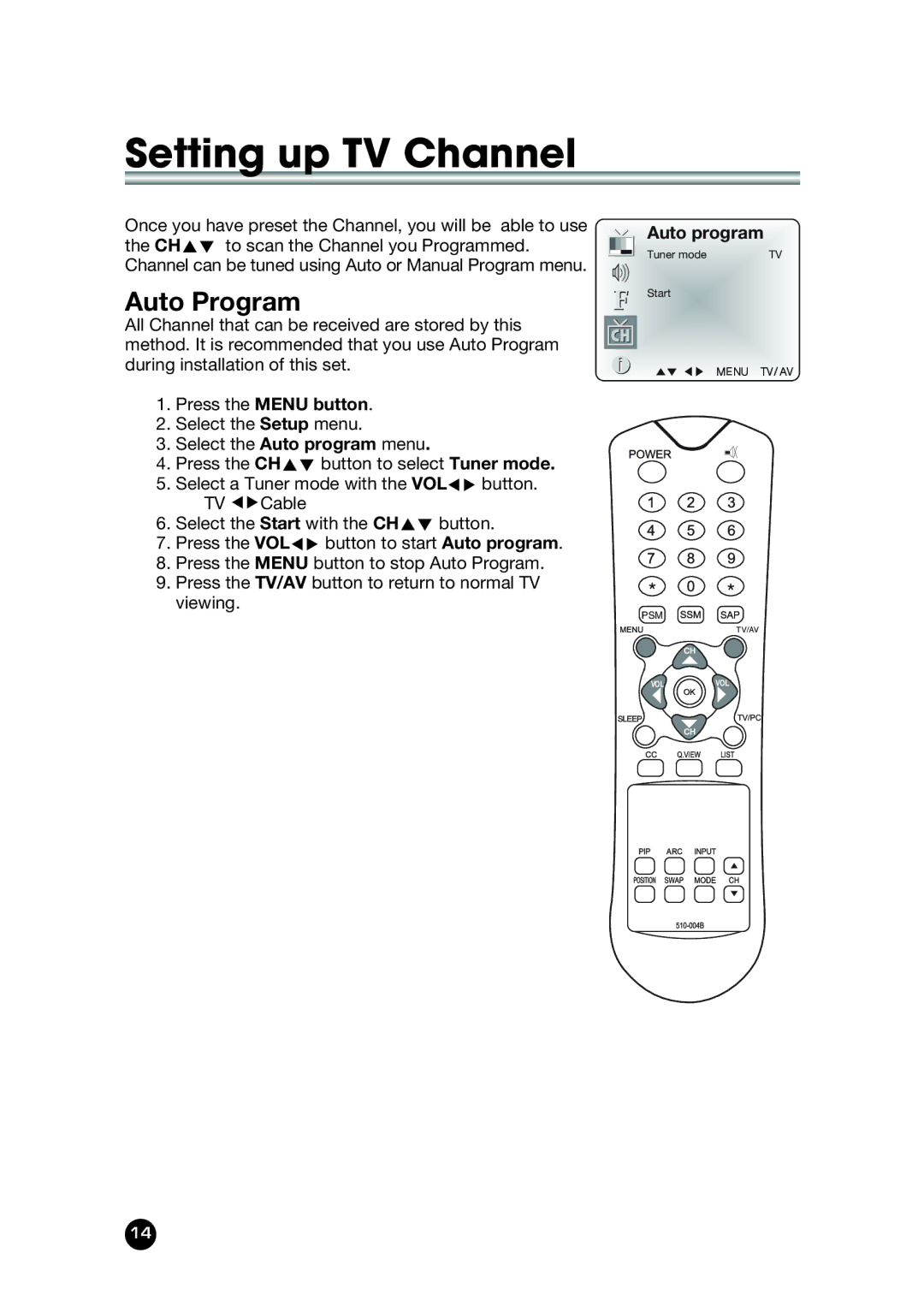 Kreisen LT-30FMP owner manual Setting up TV Channel, Auto Program 