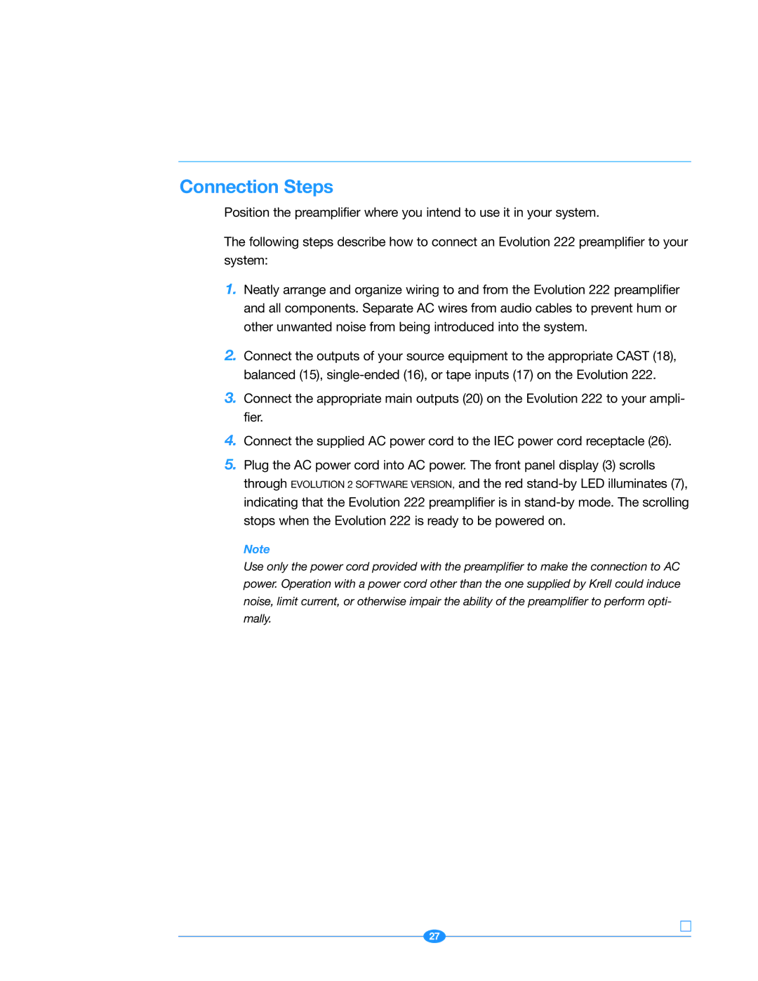 Krell Industries 222 manual Connection Steps 