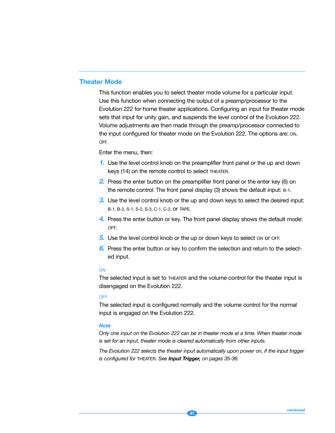 Krell Industries 222 manual Theater Mode 