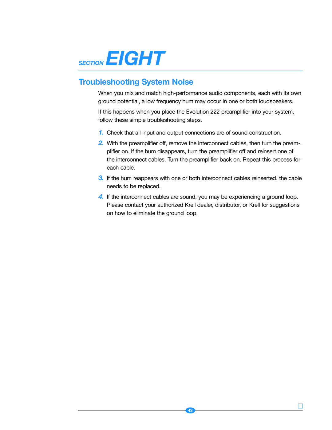 Krell Industries 222 manual Troubleshooting System Noise 