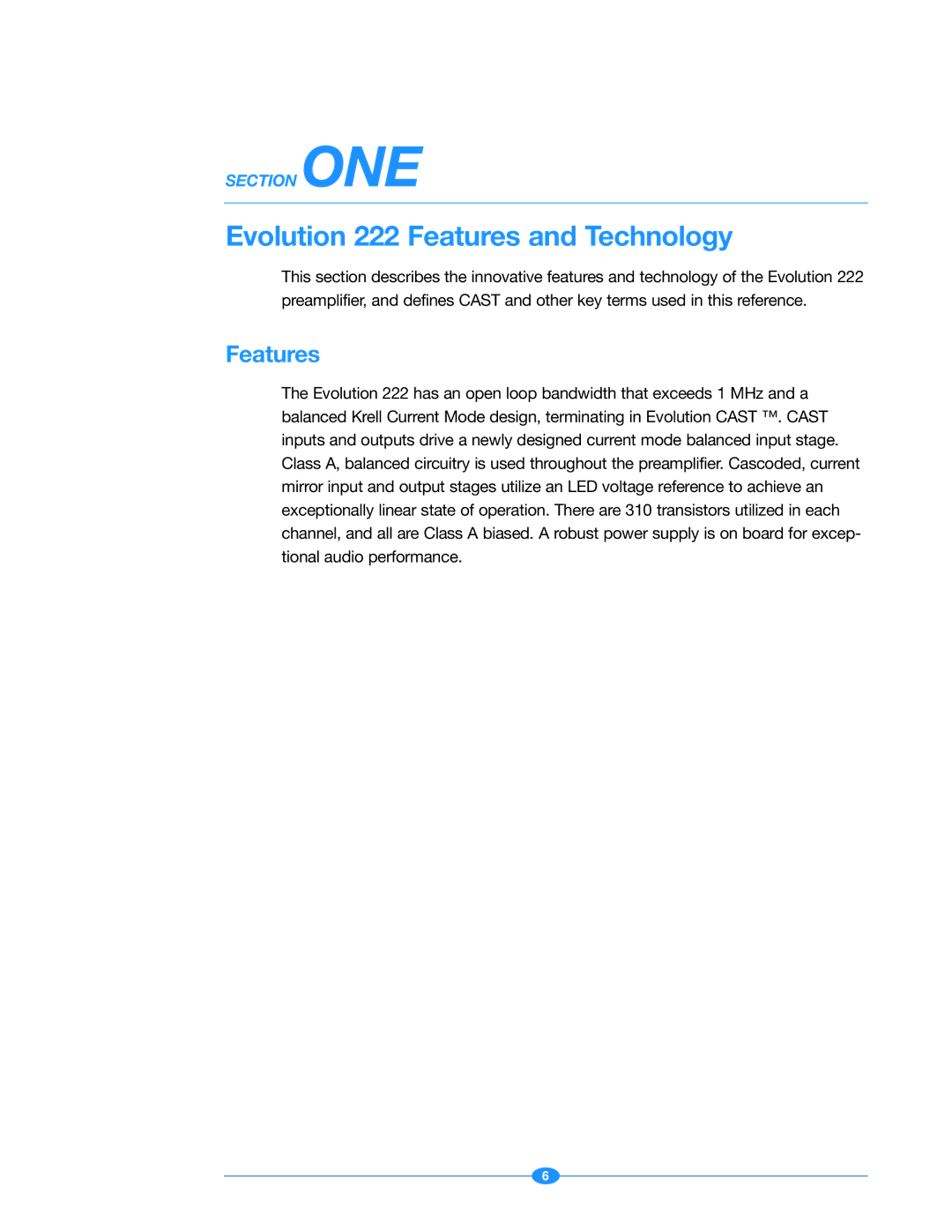 Krell Industries manual Evolution 222 Features and Technology 