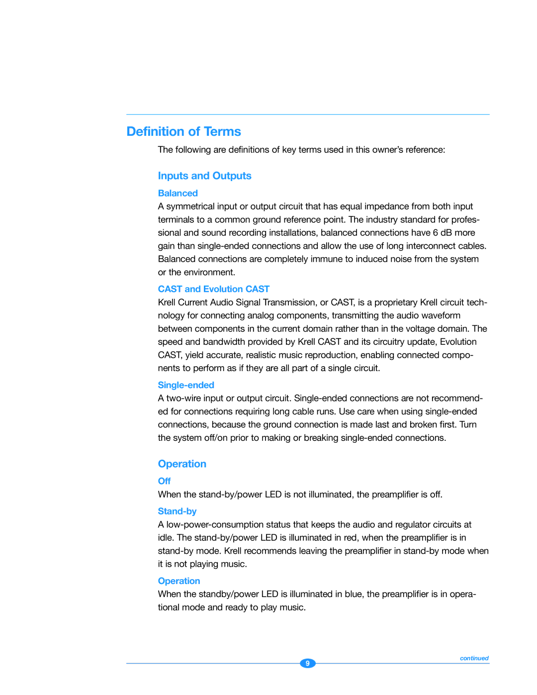 Krell Industries 222 manual Definition of Terms, Inputs and Outputs, Operation 