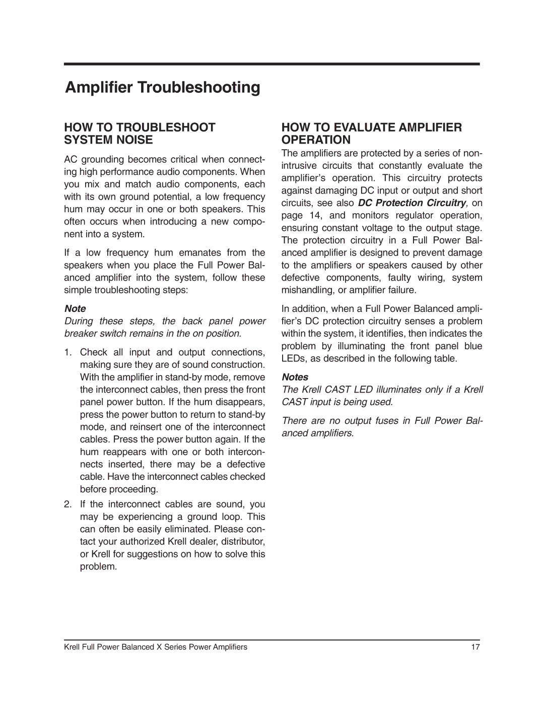 Krell Industries 450Mcx Amplifier Troubleshooting, HOW to Troubleshoot System Noise, HOW to Evaluate Amplifier Operation 