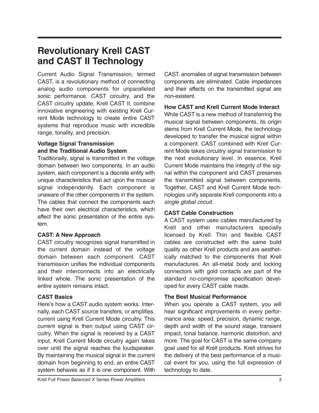 Krell Industries 400cx Cast a New Approach, Cast Basics, How Cast and Krell Current Mode Interact, Cast Cable Construction 