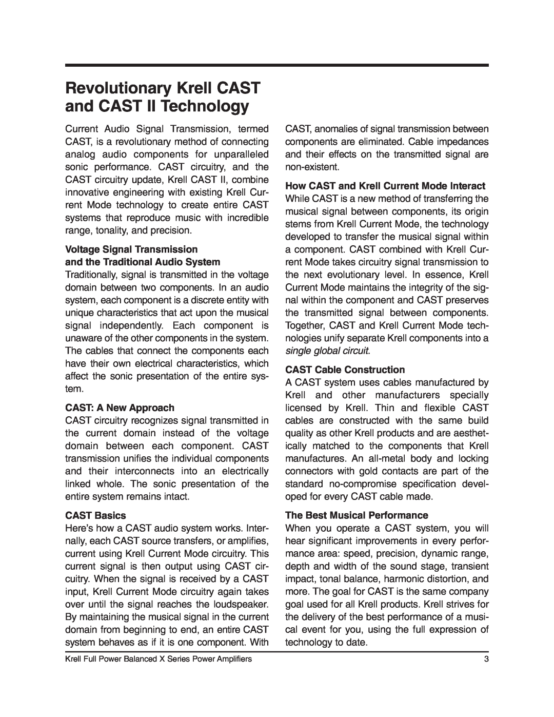 Krell Industries 400cx, 350Mcx, 450Mcx Revolutionary Krell CAST and CAST II Technology, CAST A New Approach, CAST Basics 