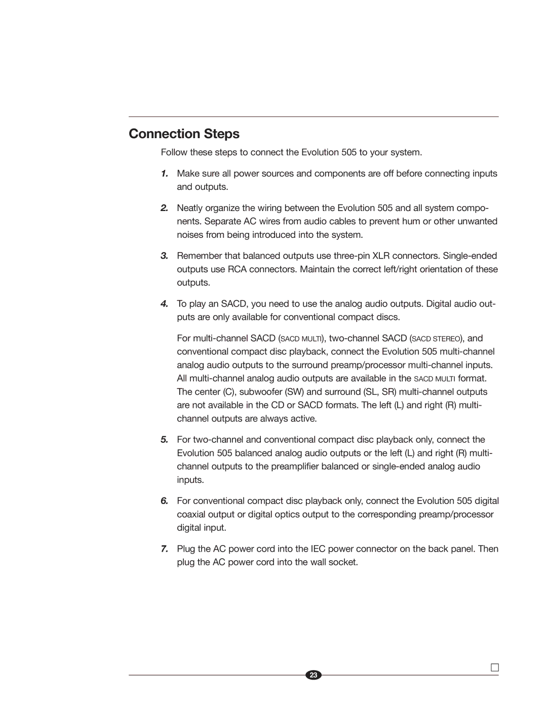 Krell Industries 505 manual Connection Steps 