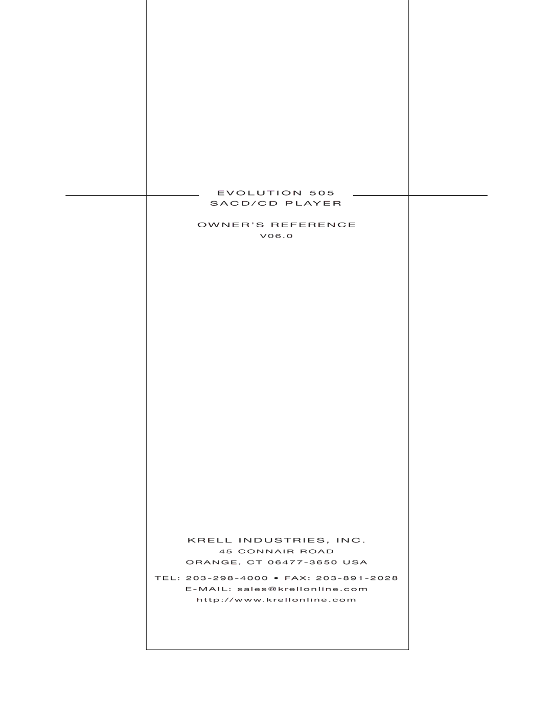 Krell Industries 505 manual WNER’S Reference Krell INDUSTRIES, INC 