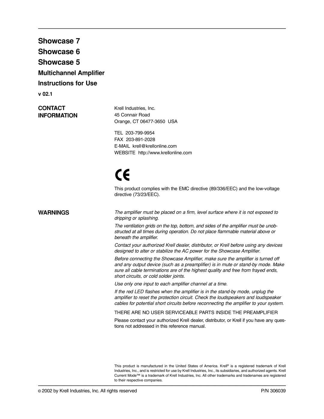 Krell Industries 6, 7, 5 manual Contact, Information 