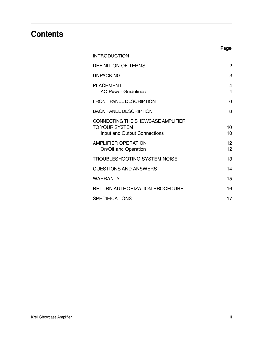 Krell Industries 7, 5, 6 manual Contents 