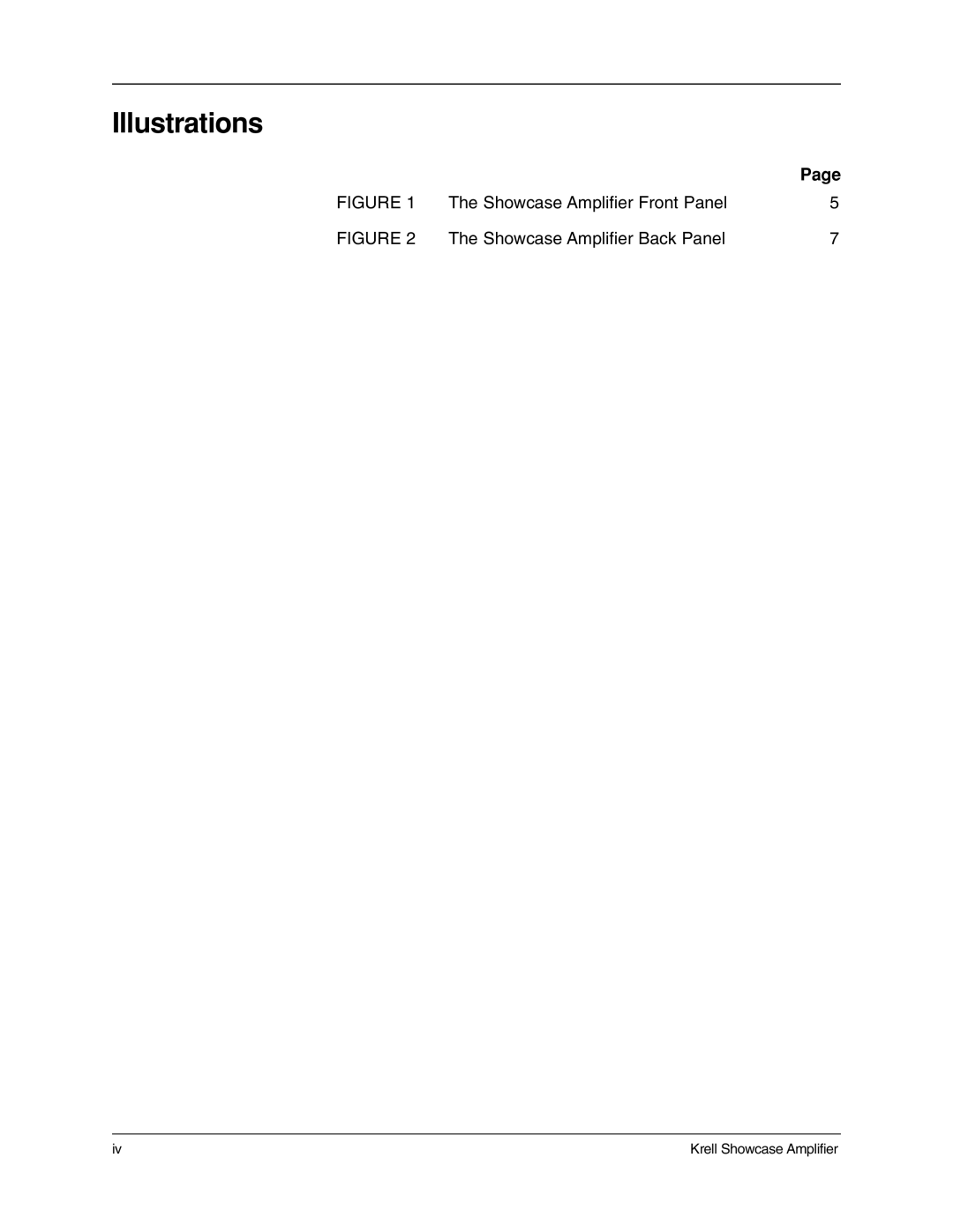 Krell Industries 5, 7, 6 manual Illustrations, Showcase Amplifier Front Panel Showcase Amplifier Back Panel 