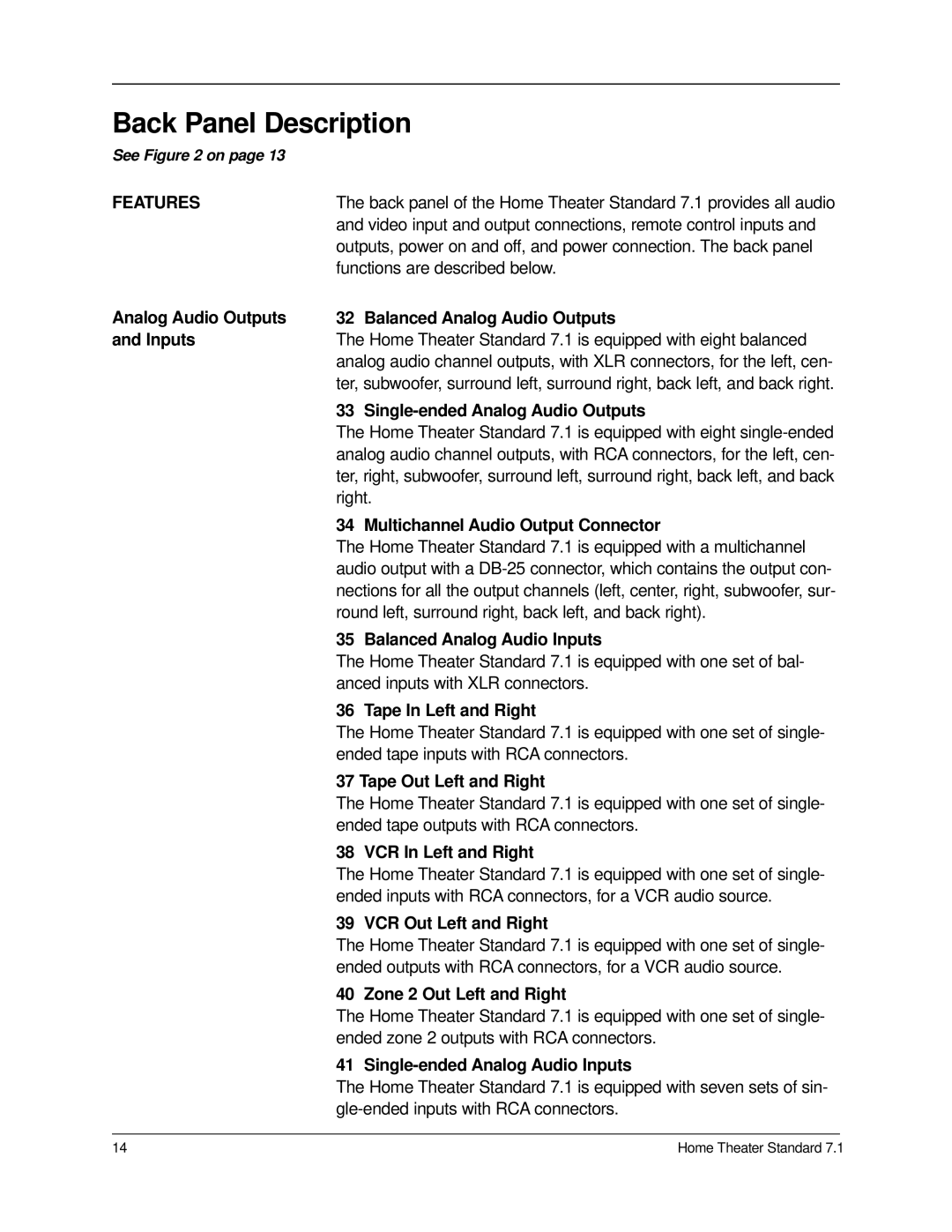 Krell Industries 7.1 manual Back Panel Description 