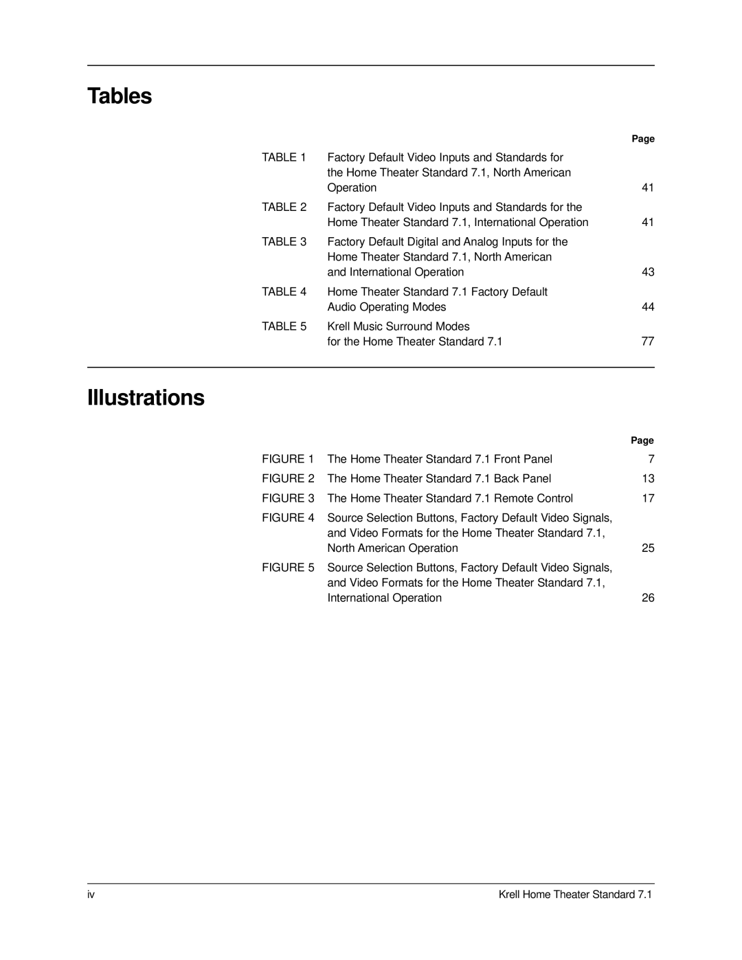 Krell Industries 7.1 manual Tables, Illustrations 