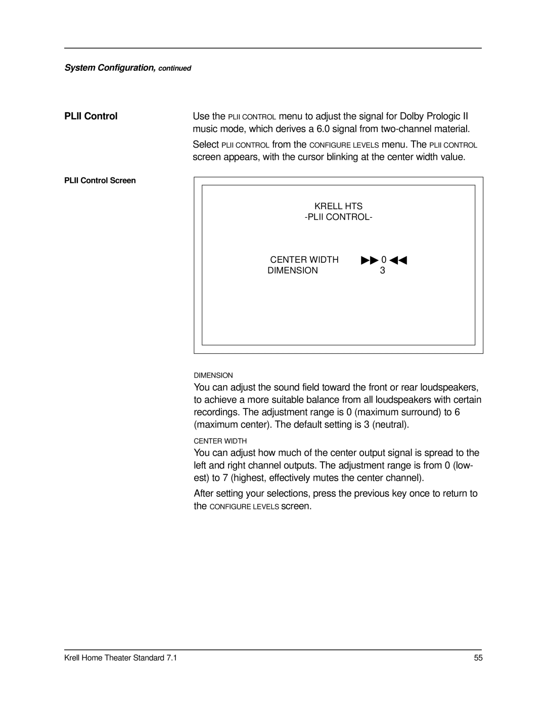 Krell Industries 7.1 manual Plii Control 