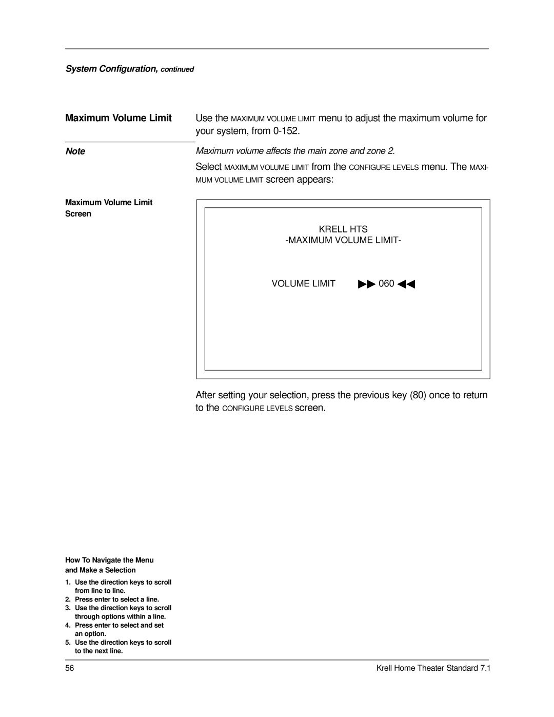 Krell Industries 7.1 manual Maximum Volume Limit, Your system, from 