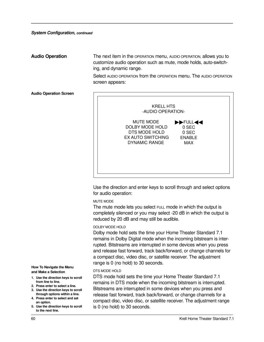 Krell Industries 7.1 manual Audio Operation, Ing, and dynamic range 