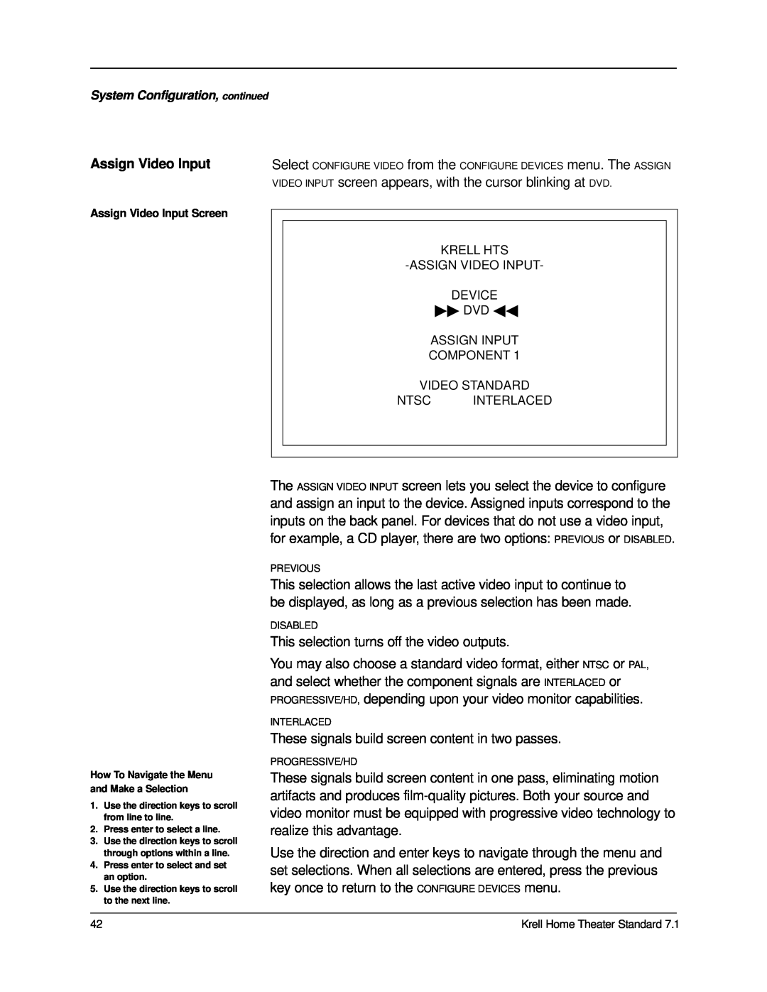 Krell Industries 7.1 manual Assign Video Input 