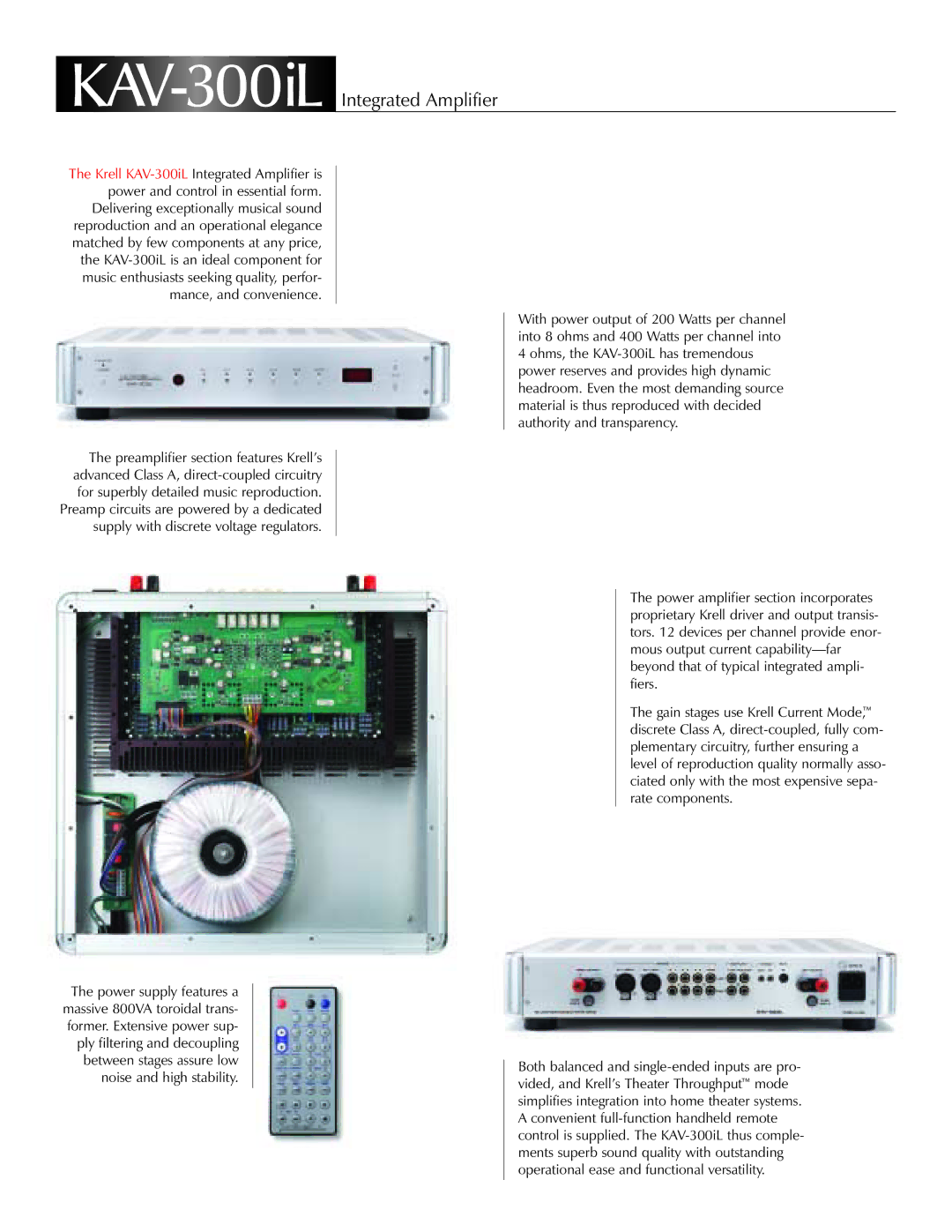 Krell Industries DVD Palyer manual KAV-300iLIntegrated Amplifier 