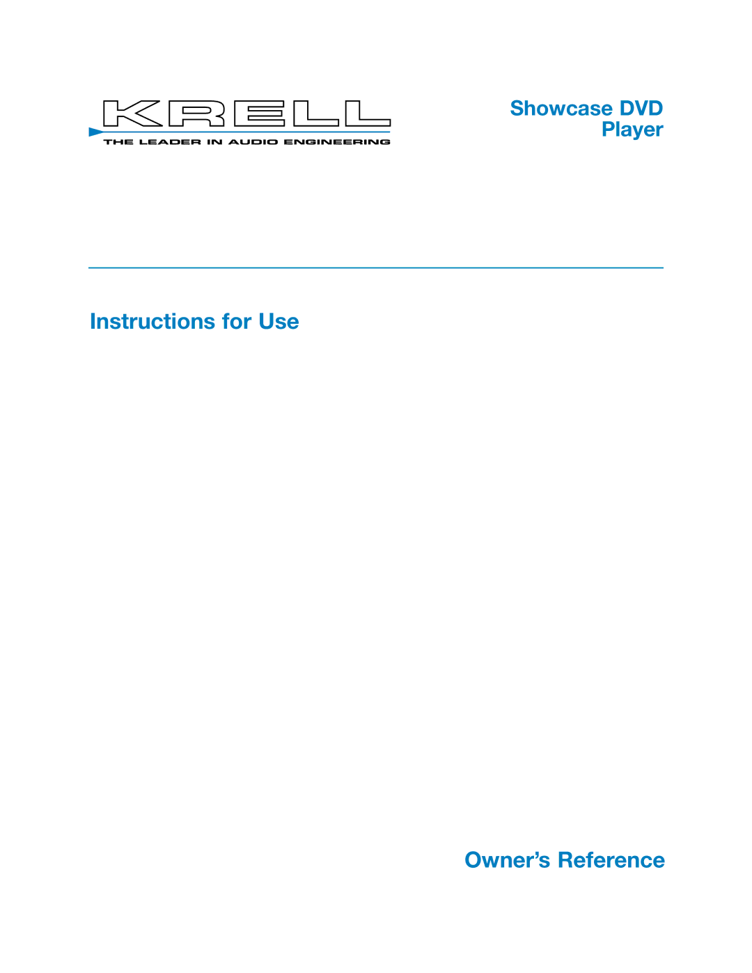 Krell Industries DVD Player manual Instructions for Use Owner’s Reference 