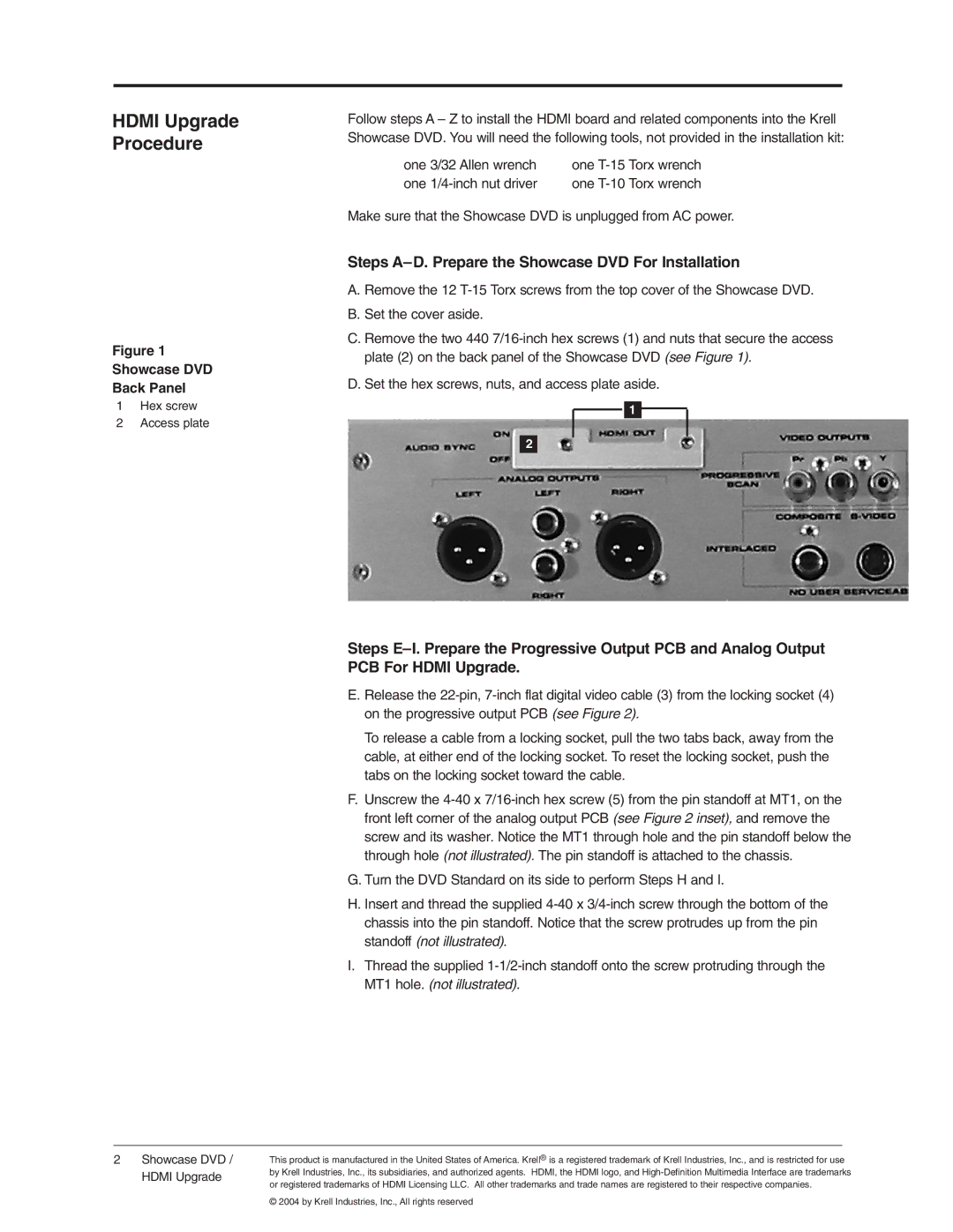 Krell Industries DVD Player manual Hdmi Upgrade Procedure 