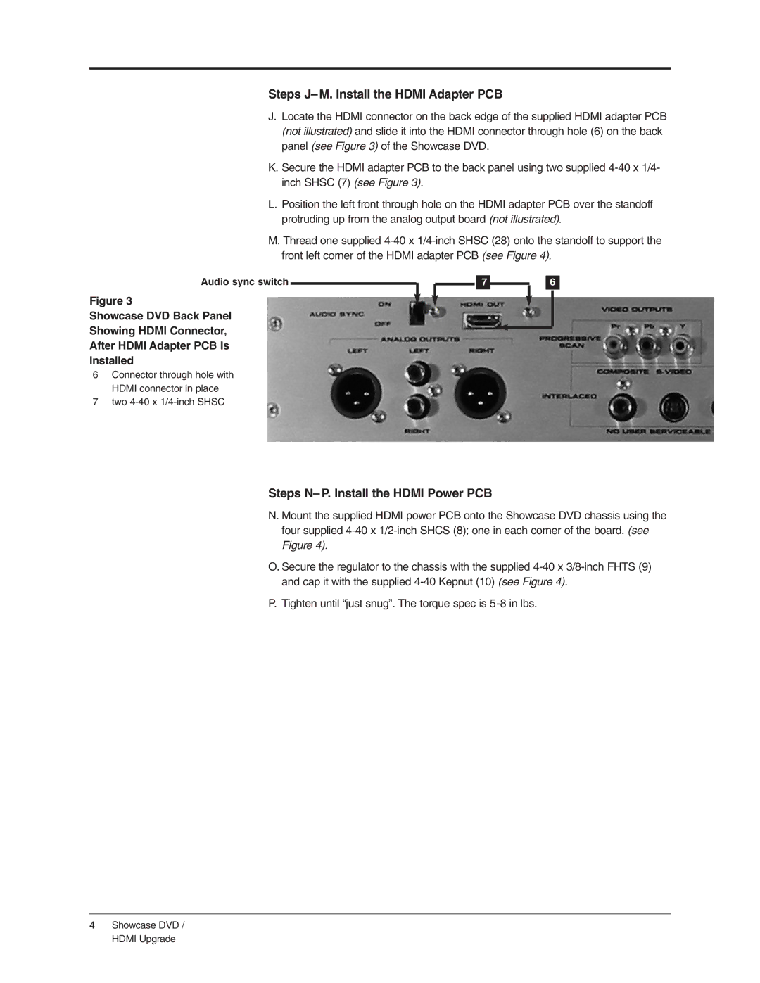 Krell Industries DVD Player manual Steps J-M. Install the Hdmi Adapter PCB 