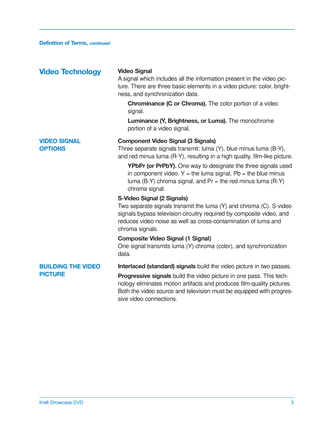 Krell Industries DVD Player manual Video Technology, Video Signal Options Building the Video Picture 