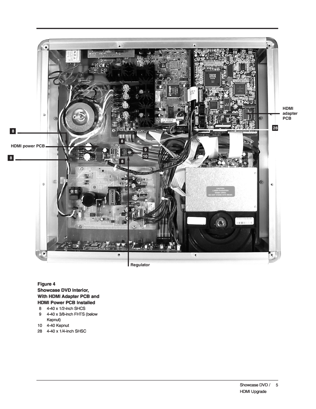 Krell Industries DVD Player Showcase DVD Interior With HDMI Adapter PCB and, HDMI Power PCB Installed, HDMI power PCB 