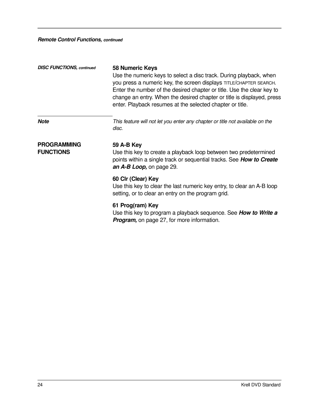 Krell Industries DVD Standard manual Programming 