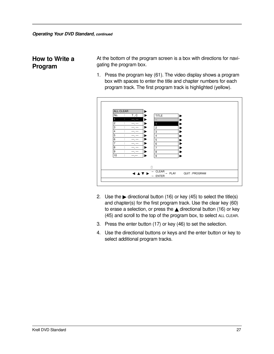 Krell Industries DVD Standard manual How to Write a Program 