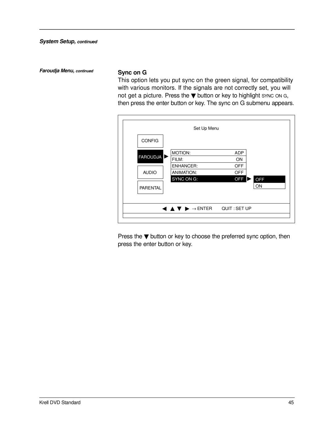 Krell Industries DVD Standard manual Sync on G 