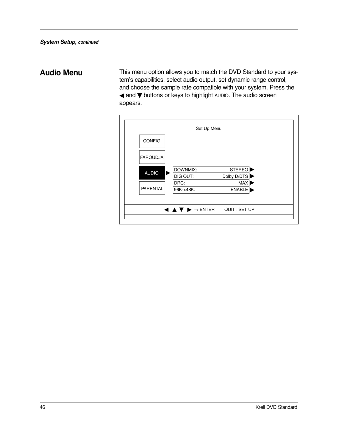 Krell Industries DVD Standard manual Audio Menu 