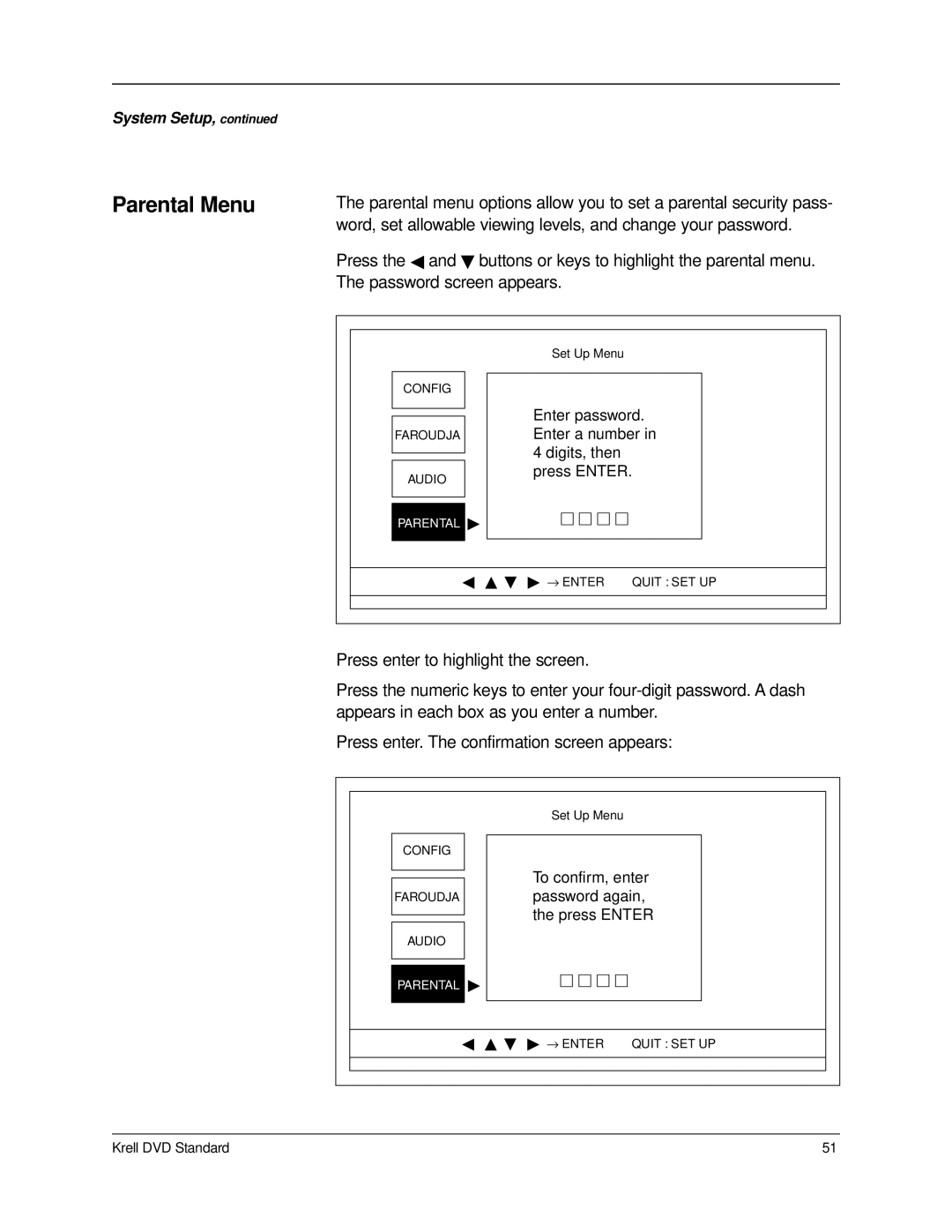 Krell Industries DVD Standard manual Parental Menu 