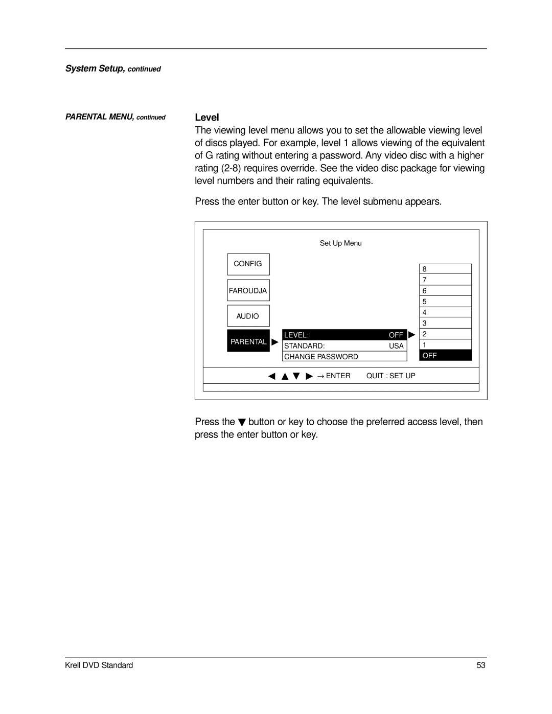 Krell Industries DVD Standard manual Level numbers and their rating equivalents 