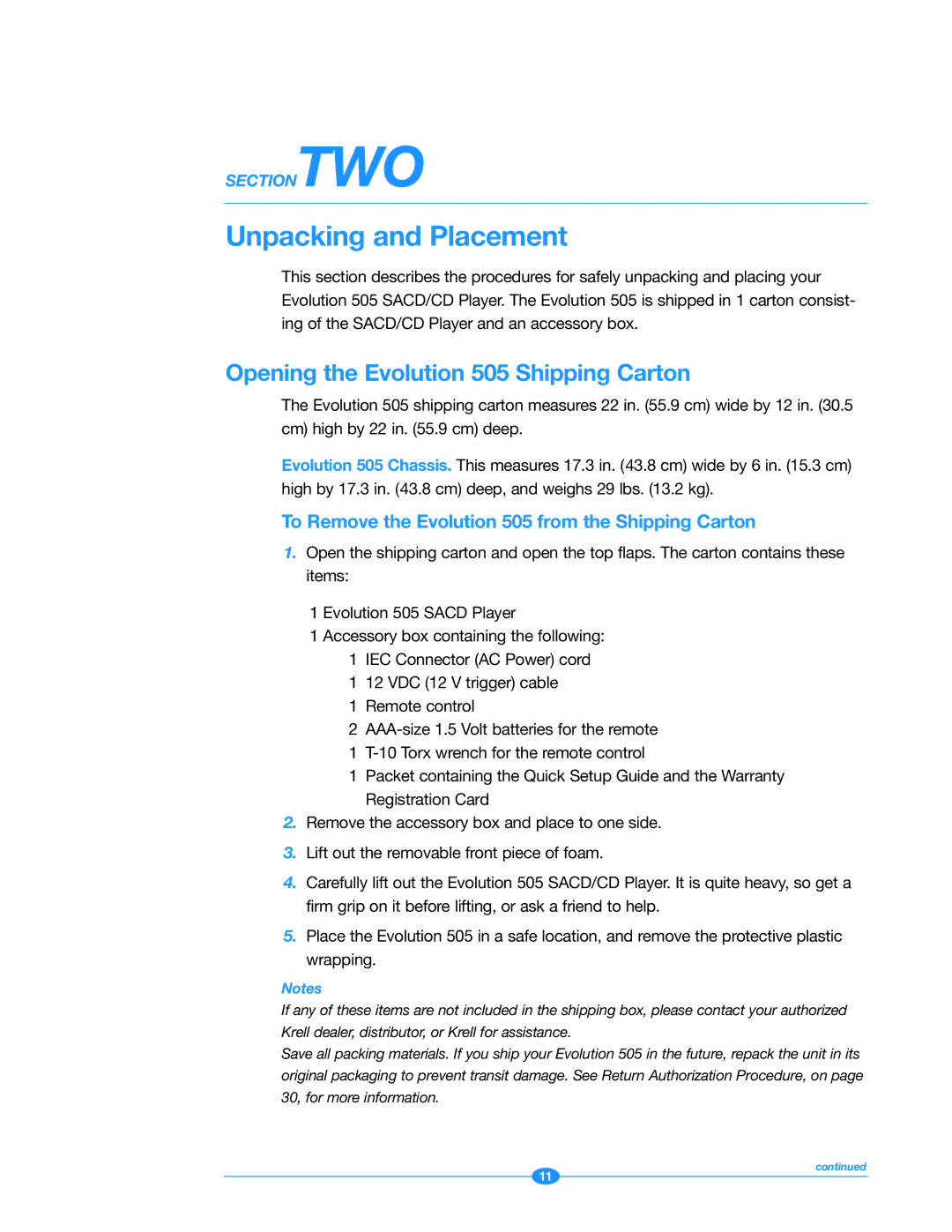 Krell Industries manual Unpacking and Placement, Opening the Evolution 505 Shipping Carton 