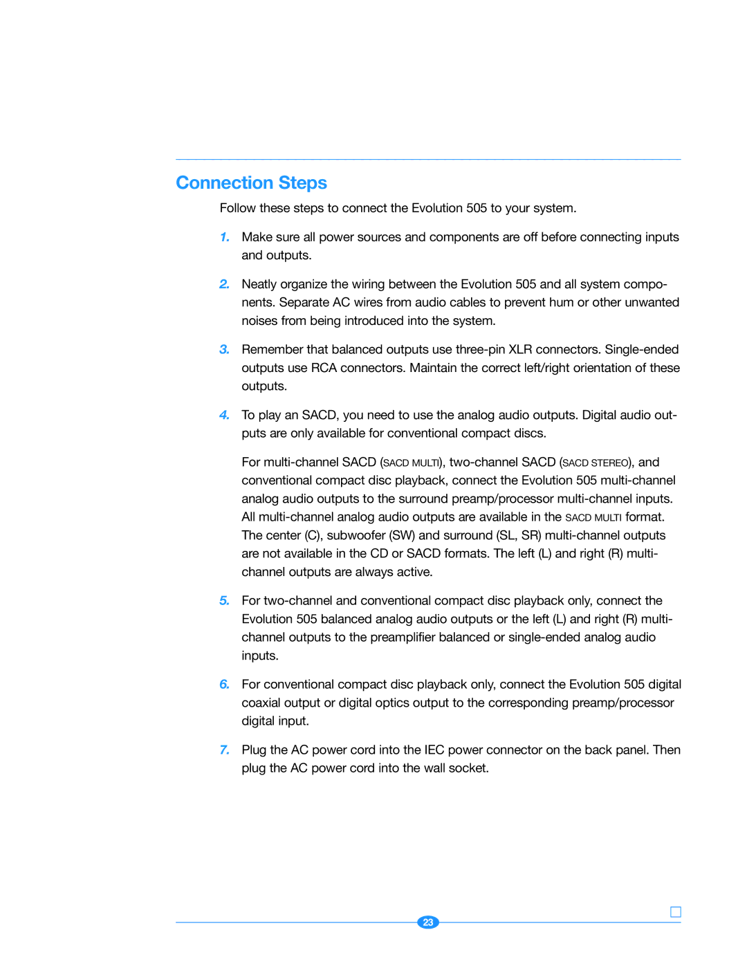 Krell Industries Evolution 505 manual Connection Steps 