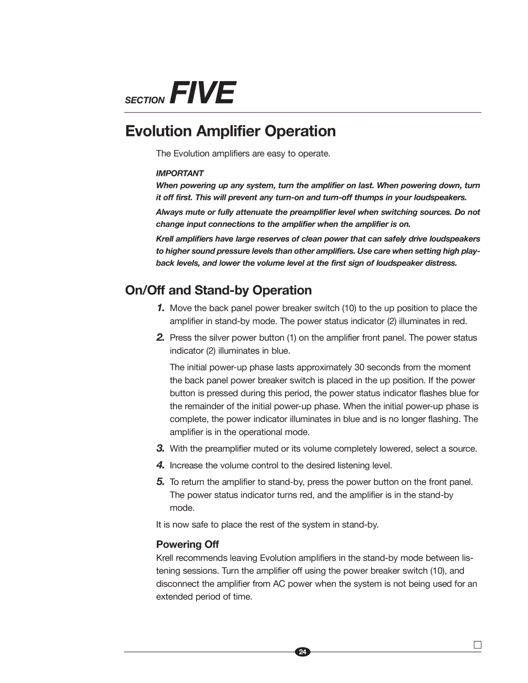 Krell Industries Evolution 600, 900, 400 manual Section Five 