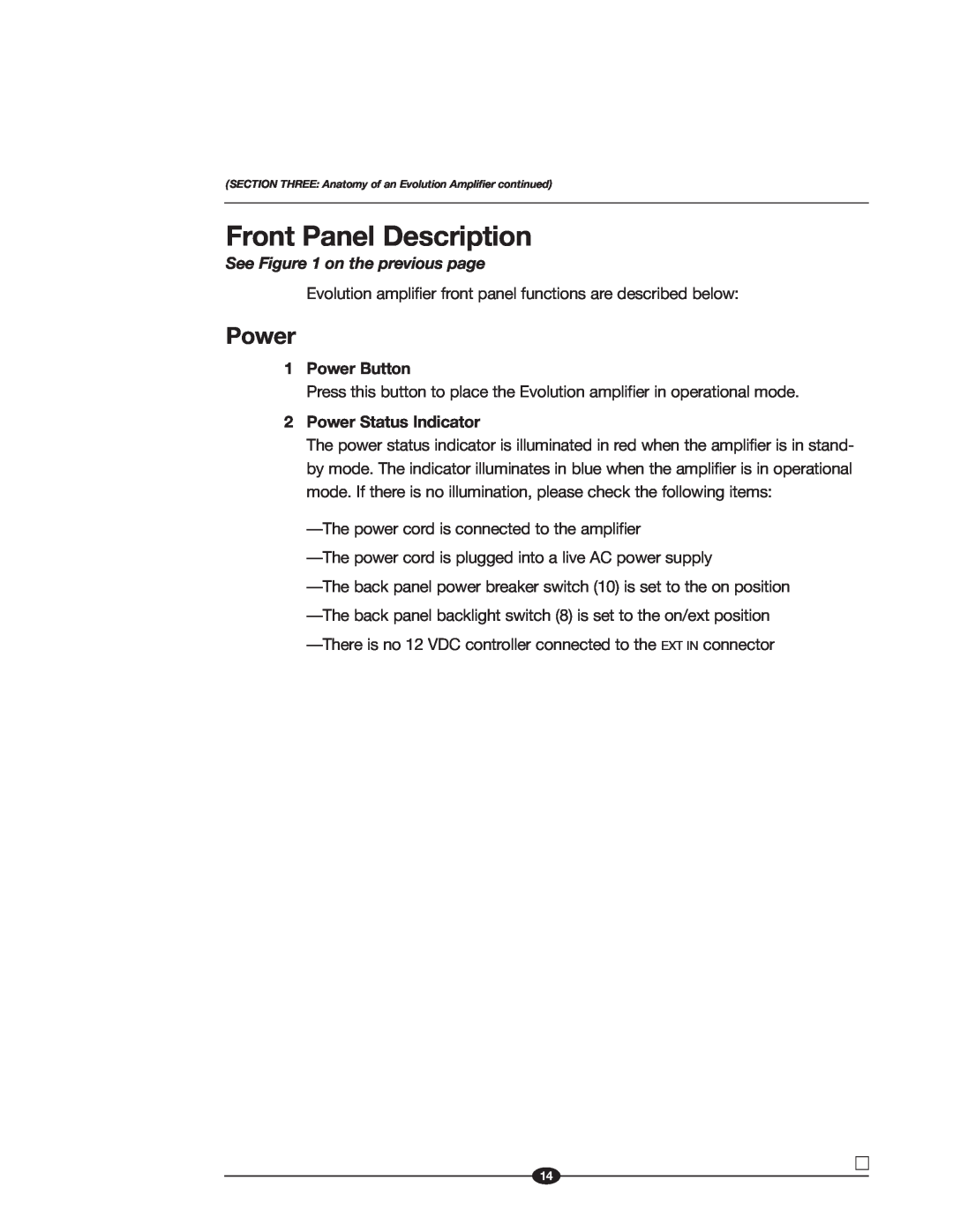Krell Industries 400, Evolution 600, 900 manual Front Panel Description, 1Power Button, 2Power Status Indicator 