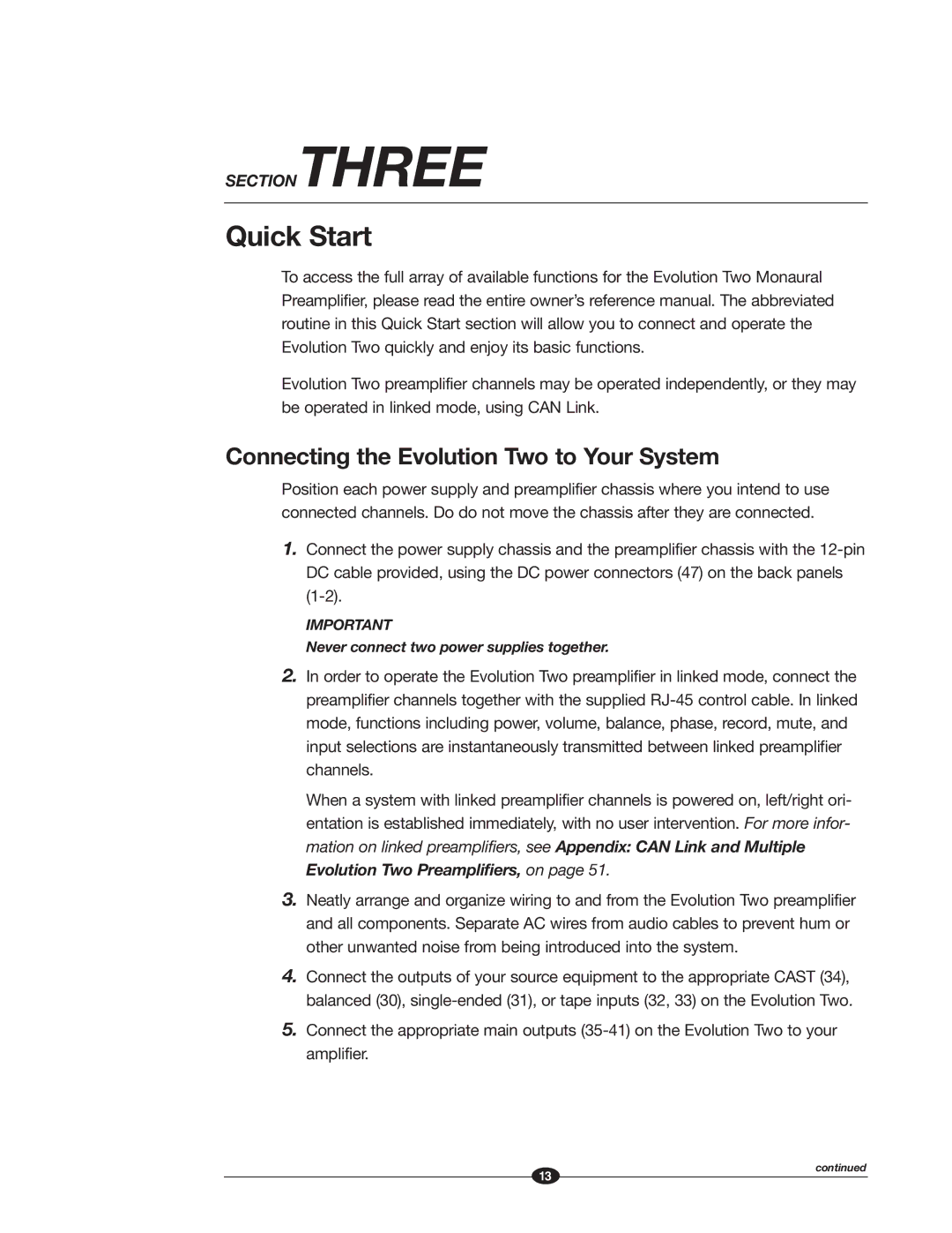 Krell Industries EVOLUTION TWO MONAURAL PREAMPLIFIER manual Quick Start, Connecting the Evolution Two to Your System 