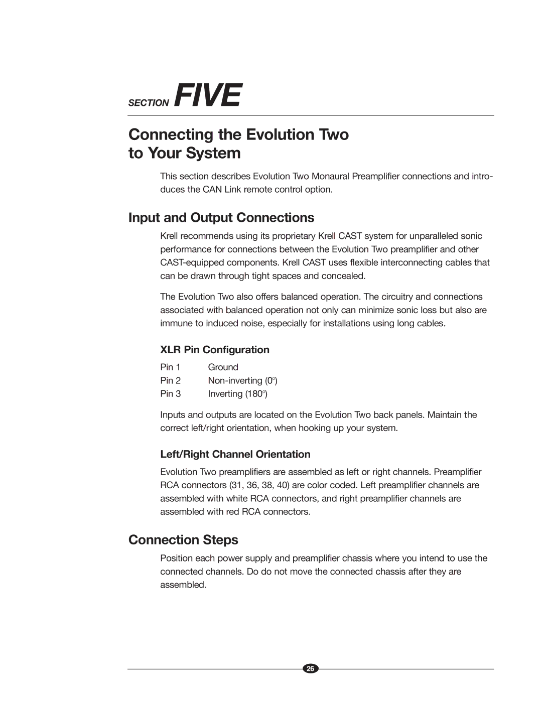 Krell Industries EVOLUTION TWO MONAURAL PREAMPLIFIER manual Connecting the Evolution Two to Your System, Connection Steps 